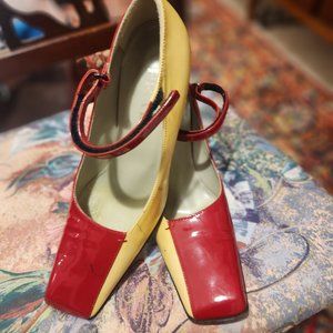 Prada patent leather yellow and red square toe shoes sz 38 NEW!